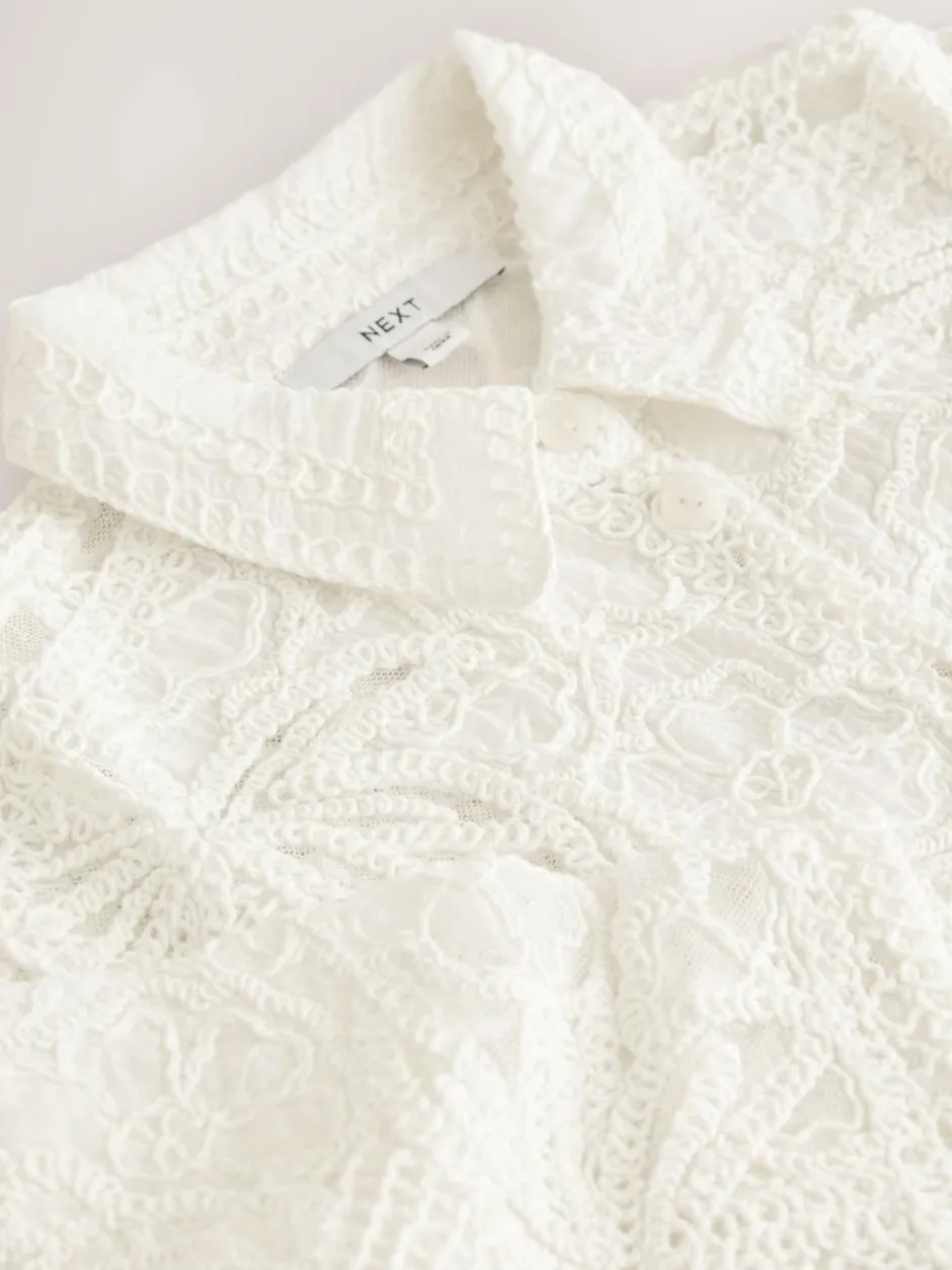 Next Crochet Short Sleeve Shirt Ecru New