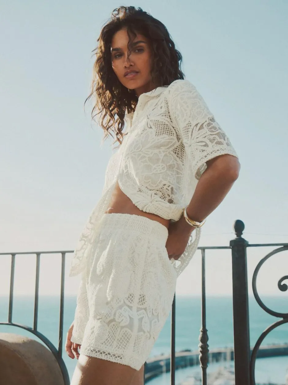 Next Ecru Crochet Tie Waist Shorts Online
