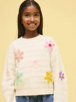 Next Ecru 3D Flower Embroidered Jumper (3-16yrs) Clearance