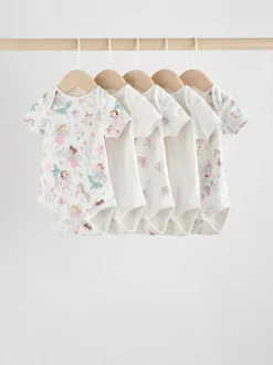 Next Ecru Fairy Short Sleeve Bodysuits 5 Pack