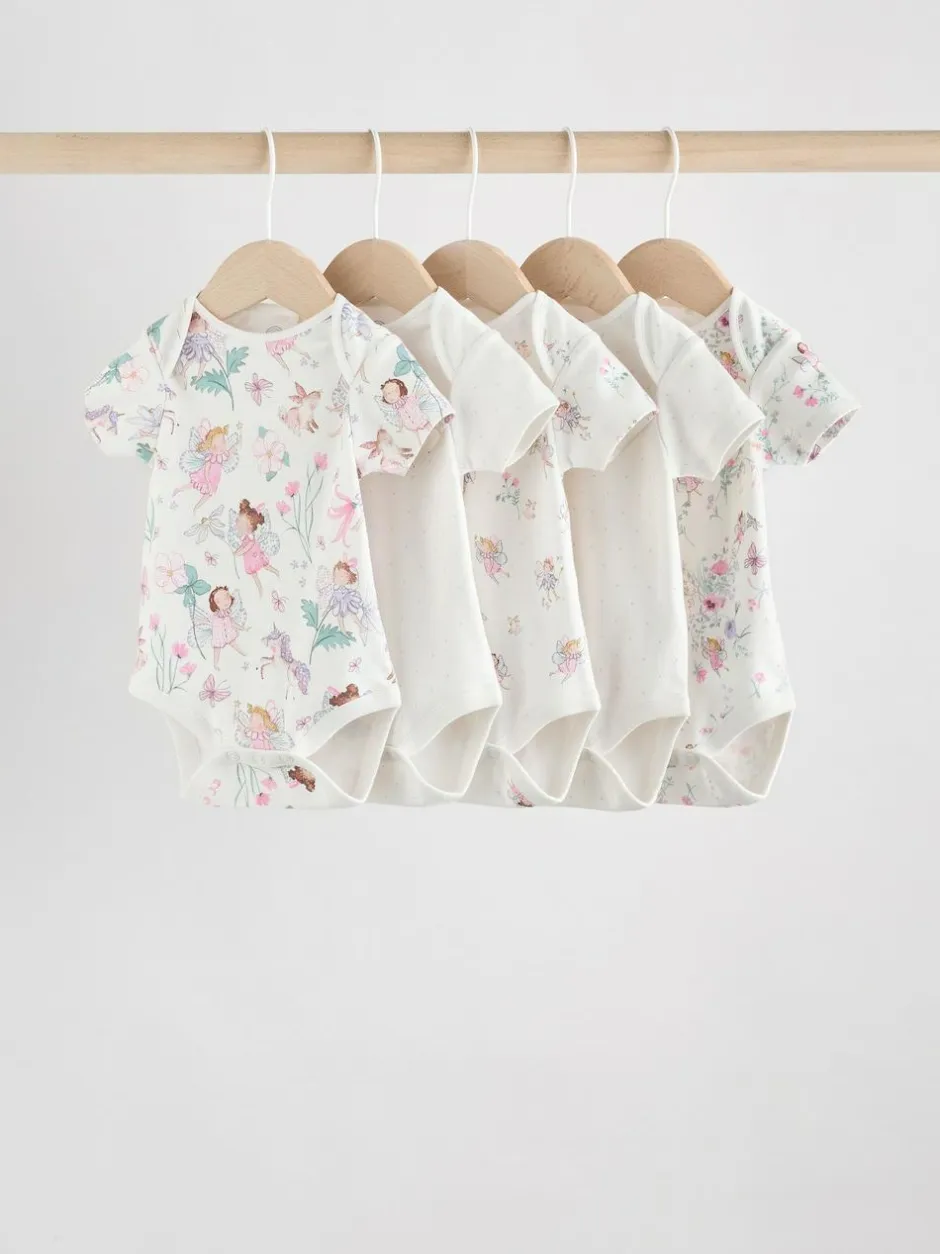 Next Ecru Fairy Short Sleeve Bodysuits 5 Pack