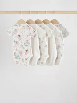 Next Ecru Fairy Short Sleeve Bodysuits 5 Pack
