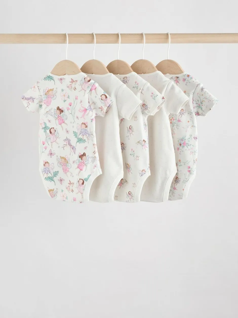 Next Ecru Fairy Short Sleeve Bodysuits 5 Pack