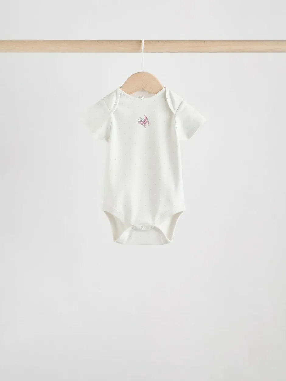 Next Ecru Fairy Short Sleeve Bodysuits 5 Pack
