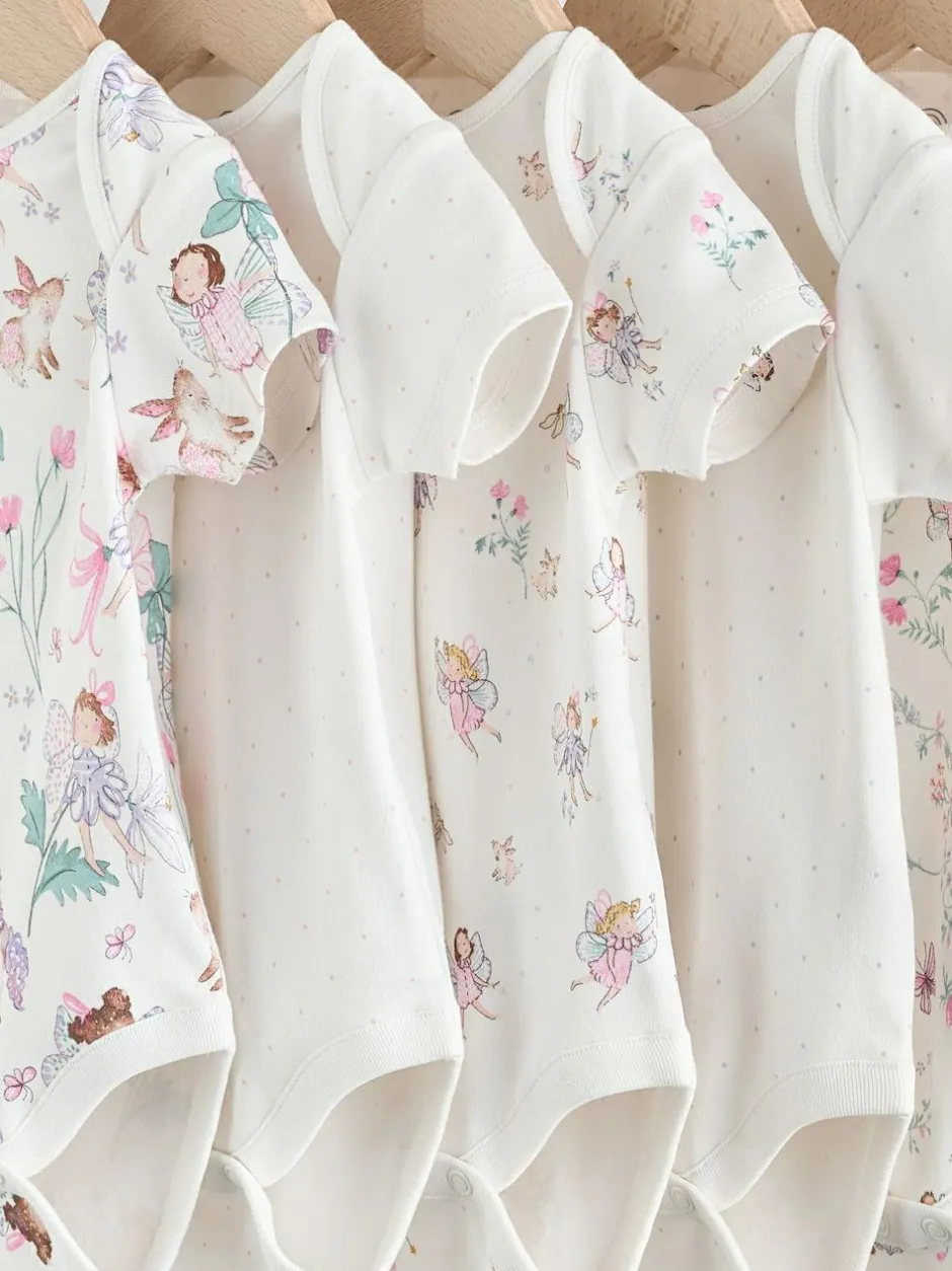 Next Ecru Fairy Short Sleeve Bodysuits 5 Pack