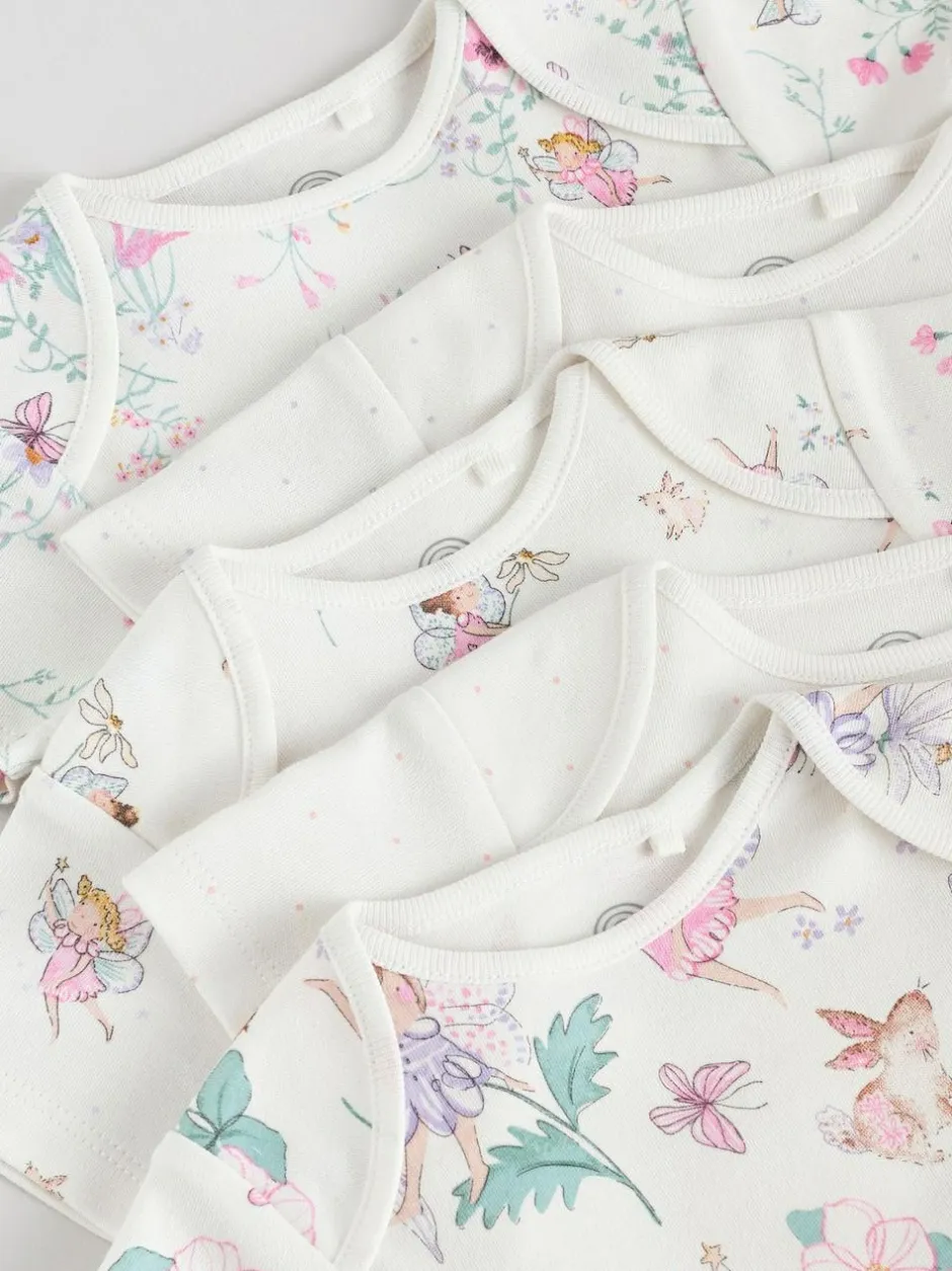Next Ecru Fairy Short Sleeve Bodysuits 5 Pack
