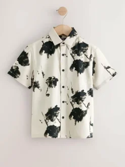 Next Ecru Floral Short Sleeve Printed Shirt (3-16yrs) Hot