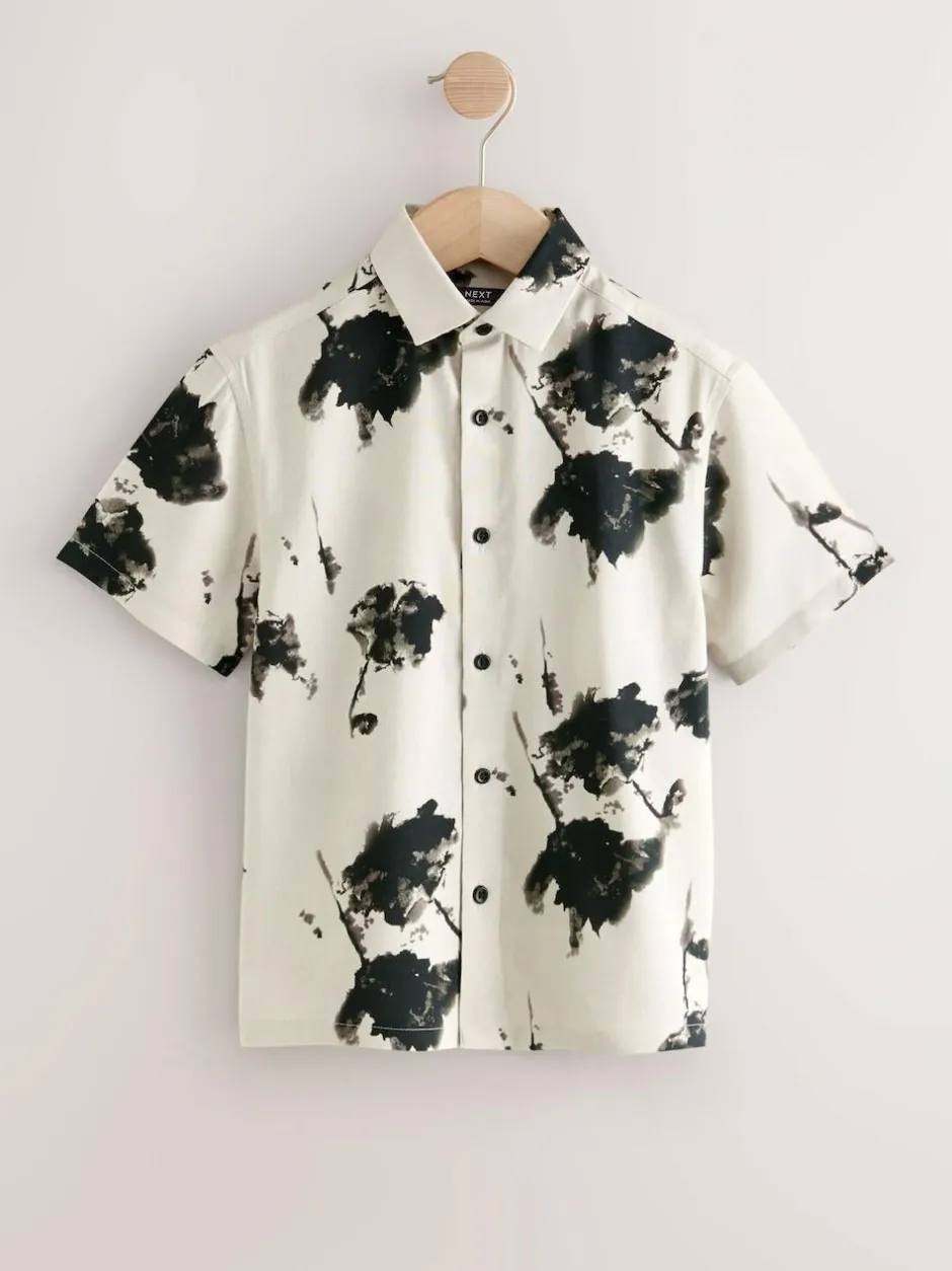 Next Ecru Floral Short Sleeve Printed Shirt (3-16yrs) Hot