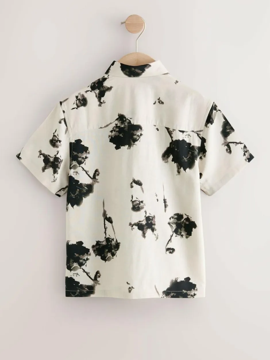 Next Ecru Floral Short Sleeve Printed Shirt (3-16yrs) Hot