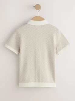 Next Ecru Geo Knitted Button Through Polo Shirt (3-16yrs) Sale