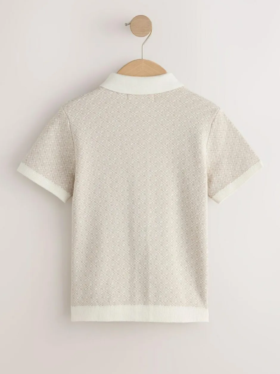 Next Ecru Geo Knitted Button Through Polo Shirt (3-16yrs) Sale