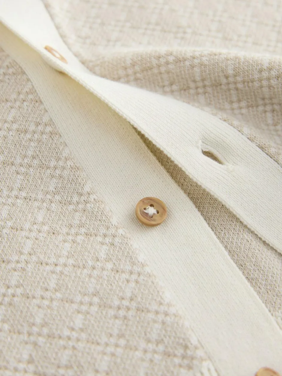 Next Ecru Geo Knitted Button Through Polo Shirt (3-16yrs) Sale