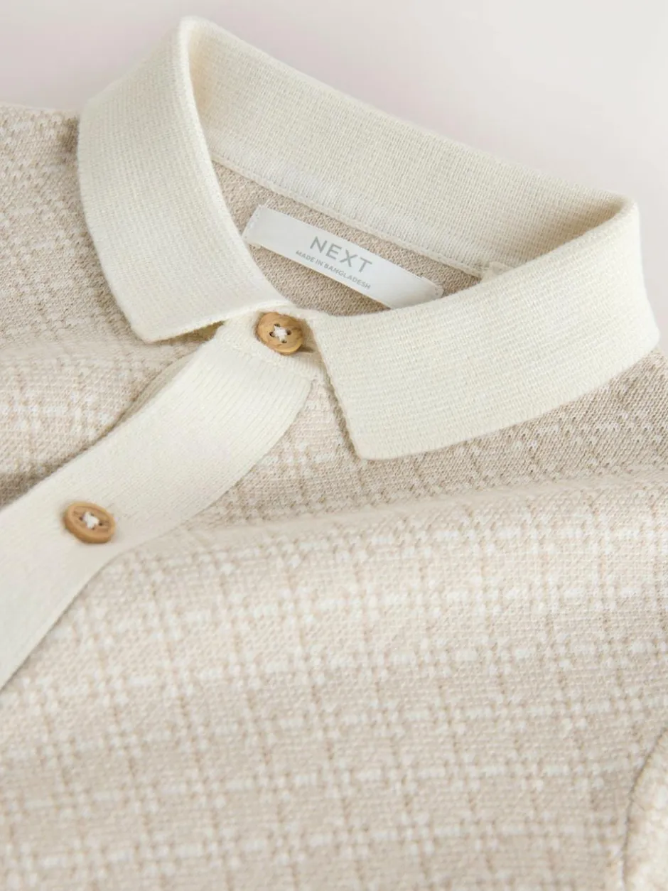 Next Ecru Geo Knitted Button Through Polo Shirt (3-16yrs) Sale