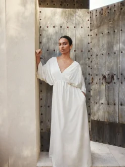 Next Jersey Kaftan Maxi Dress Ecru New