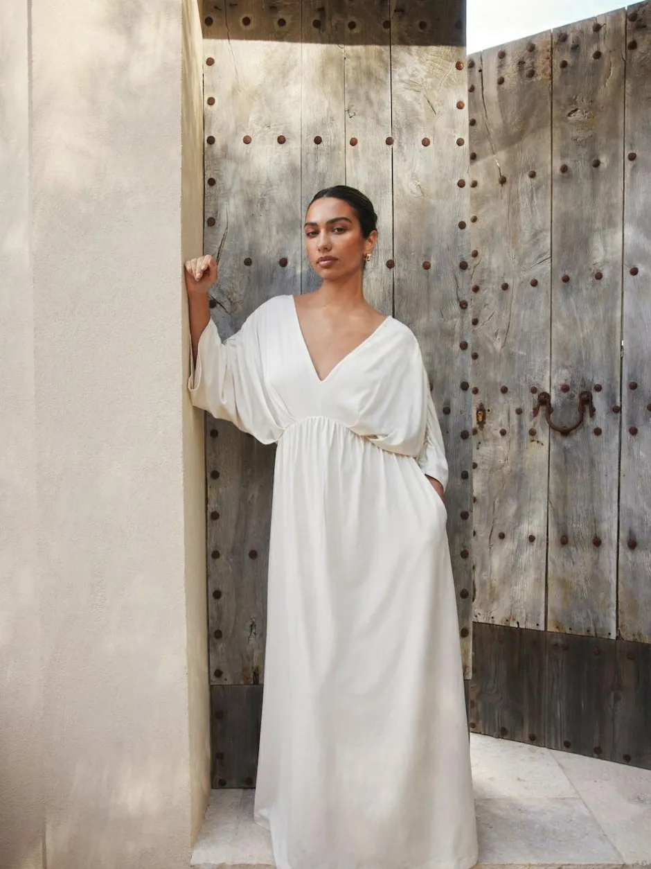 Next Jersey Kaftan Maxi Dress Ecru New