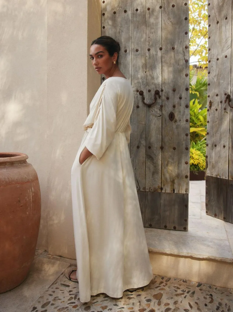 Next Jersey Kaftan Maxi Dress Ecru New
