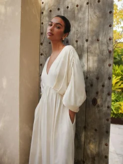 Next Jersey Kaftan Maxi Dress Ecru New