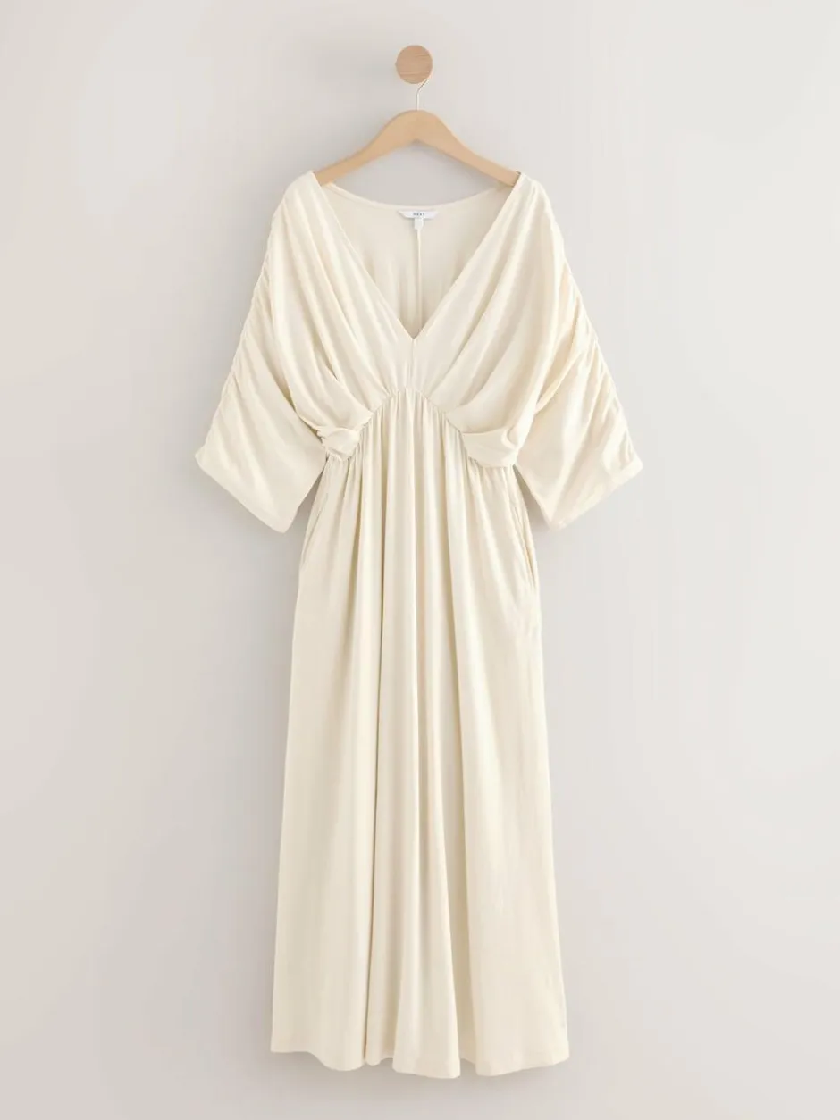 Next Jersey Kaftan Maxi Dress Ecru New