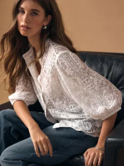 Next Lace Half Sleeve Blouse Ecru Hot