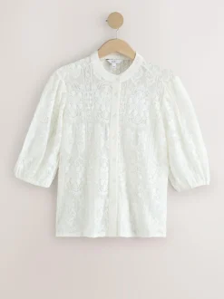 Next Lace Half Sleeve Blouse Ecru Hot