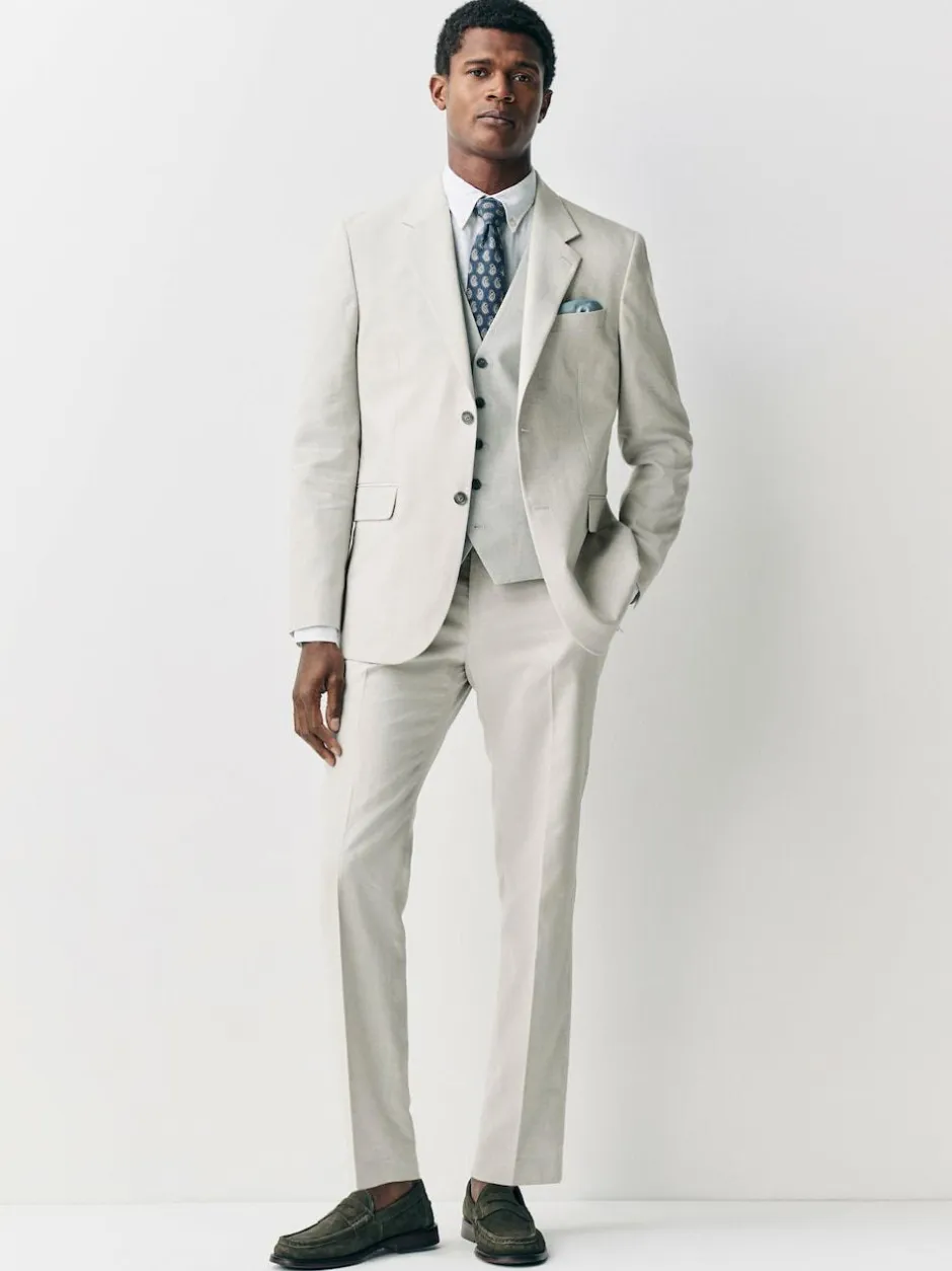 Next Ecru Linen Blend Texture Suit Waistcoat New