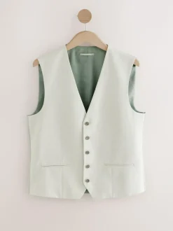 Next Ecru Linen Blend Texture Suit Waistcoat New