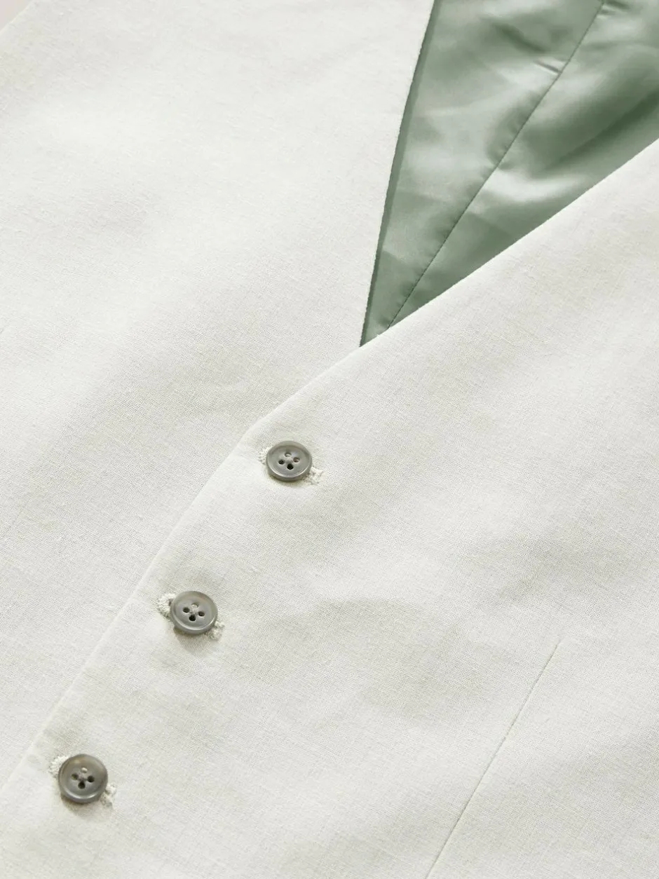 Next Ecru Linen Blend Texture Suit Waistcoat New