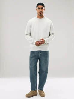Next Ecru Marl Regular Fit Heavyweight Cotton Rich Crew Neck Sweatshirt Online