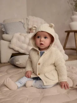 Next Knitted Hooded Baby Cardigan Ecru Neppy Hot