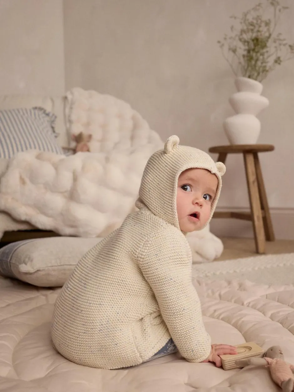 Next Knitted Hooded Baby Cardigan Ecru Neppy Hot