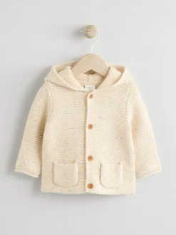 Next Knitted Hooded Baby Cardigan Ecru Neppy Hot