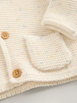 Next Knitted Hooded Baby Cardigan Ecru Neppy Hot