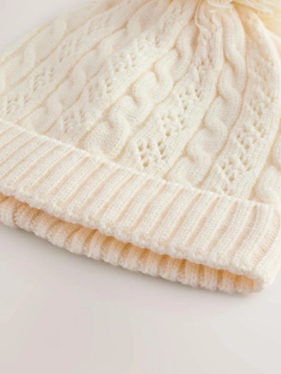 Next Pointelle Cable Knitted Pom Hat (0mths-2yrs) Ecru Online