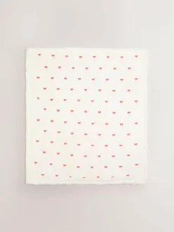 Next Ecru Red Bow Embroidered Baby Cosy Fleece Blanket Outlet