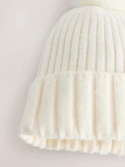 Next Ecru Rib Knit Pom Hat New