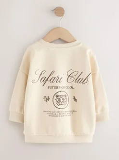 Next Ecru Safari Club Back Printed Crew Neck Jersey Sweatshirt (3mths-7yrs) Sale