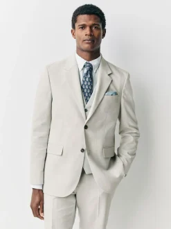 Next Ecru Tailored Fit Linen Blend Texture Suit Jacket Sale