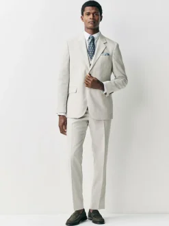 Next Ecru Tailored Fit Linen Blend Texture Suit Jacket Sale