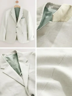 Next Ecru Tailored Fit Linen Blend Texture Suit Jacket Sale