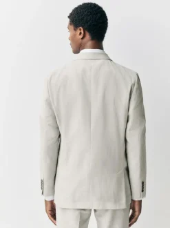 Next Ecru Tailored Fit Linen Blend Texture Suit Jacket Sale