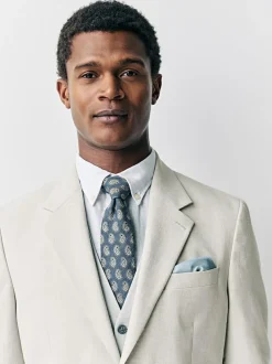 Next Ecru Tailored Fit Linen Blend Texture Suit Jacket Sale