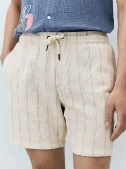 Next Ecru Textured Stripe Elasticated Waist Shorts Discount