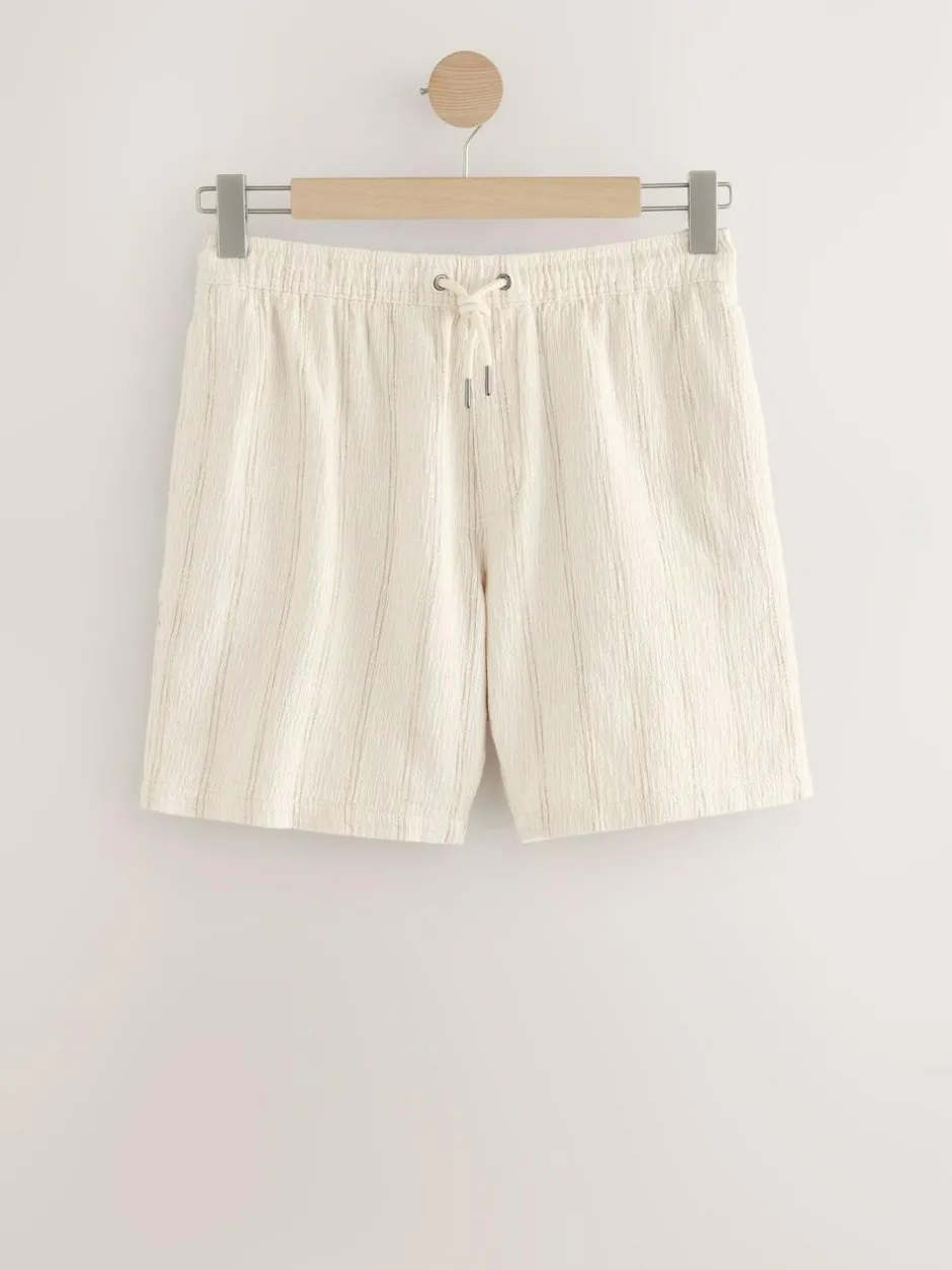 Next Ecru Textured Stripe Elasticated Waist Shorts Discount