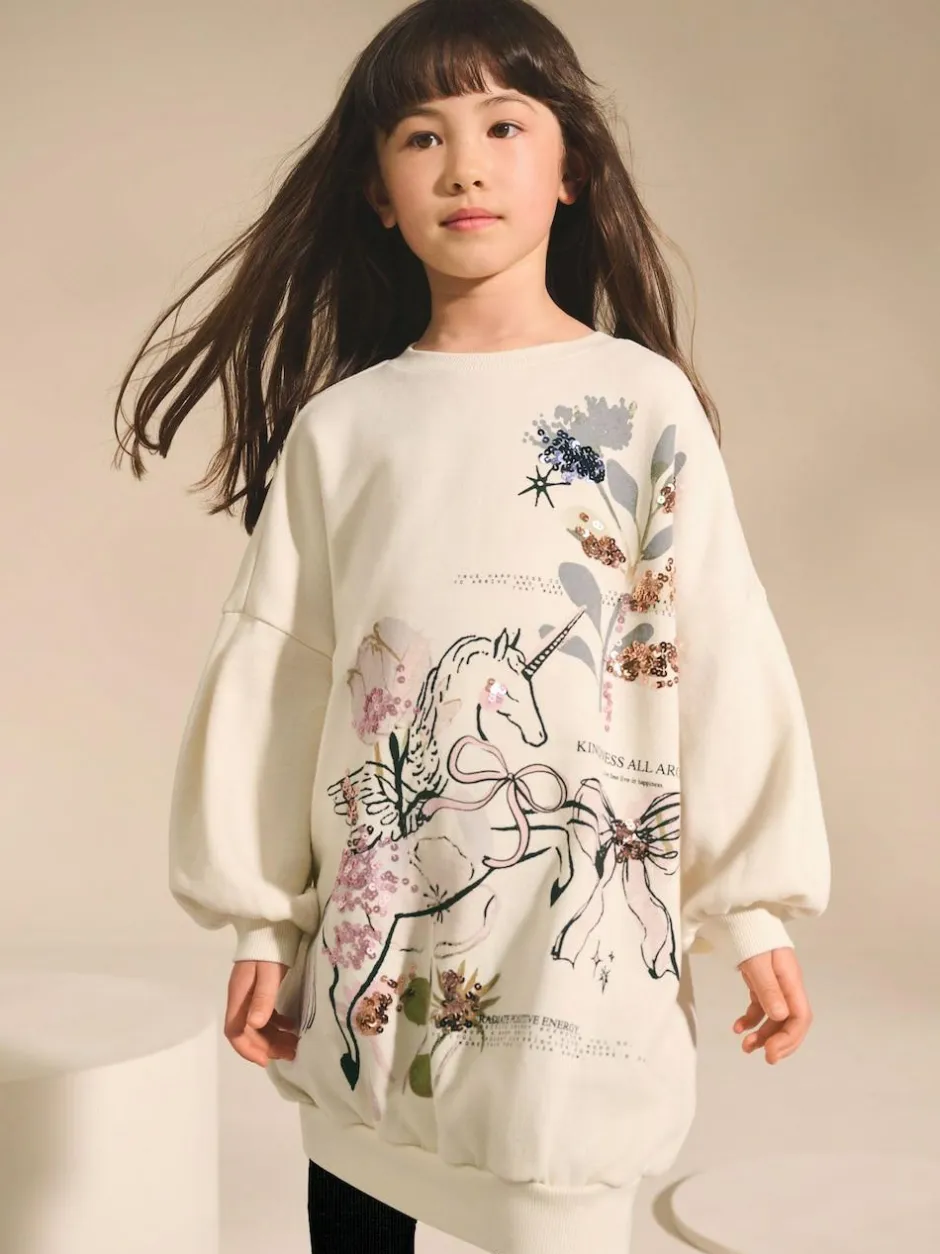 Next Ecru Unicorn Graphic Jumper Dress (3-16yrs) Best