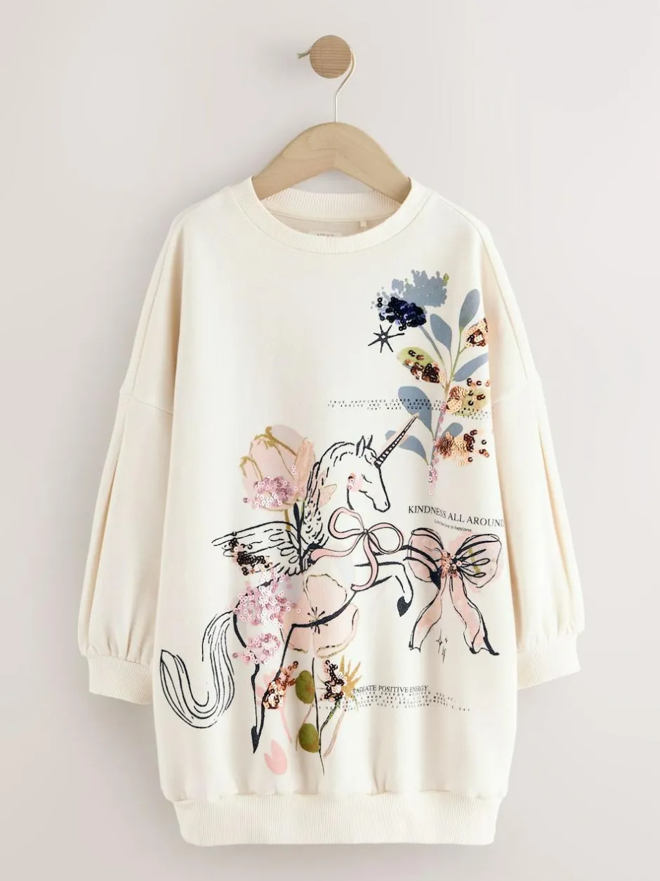 Next Ecru Unicorn Graphic Jumper Dress (3-16yrs) Best