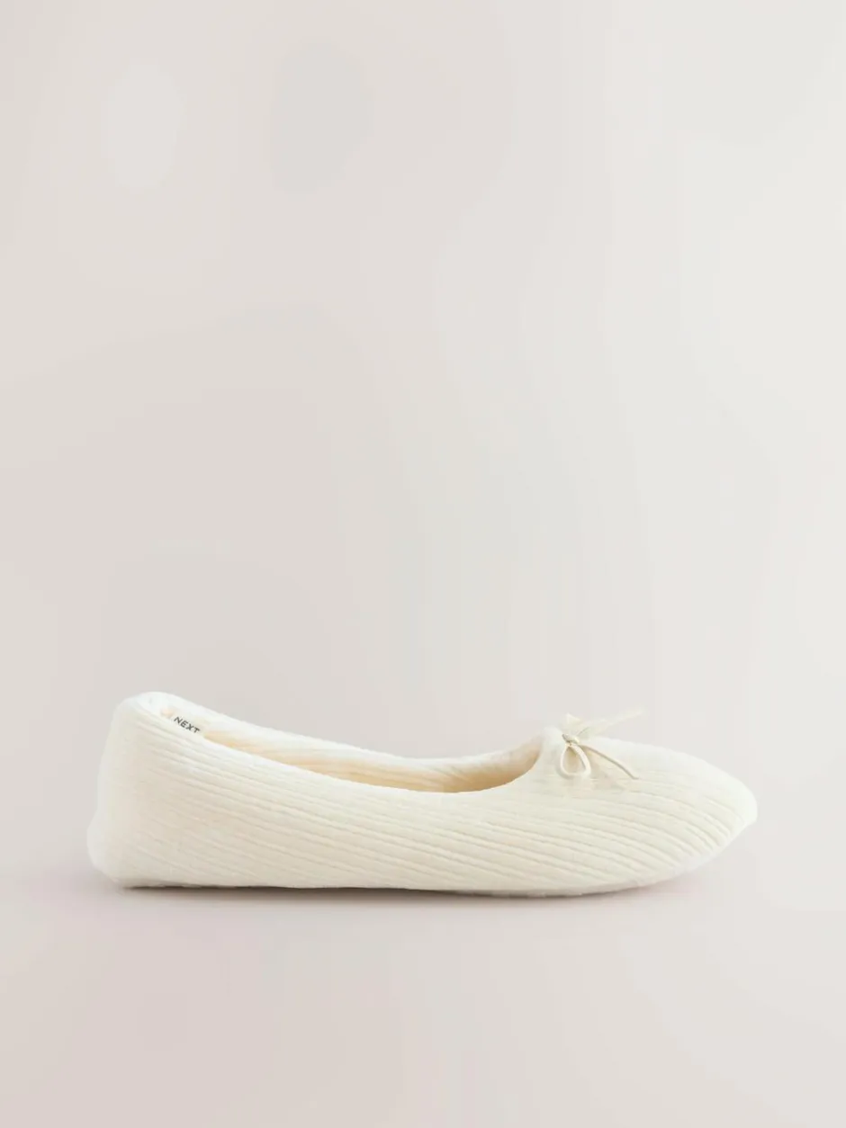 Next Velour Cord Ballet Slippers Ecru Hot