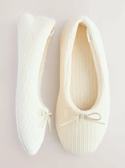 Next Velour Cord Ballet Slippers Ecru Hot