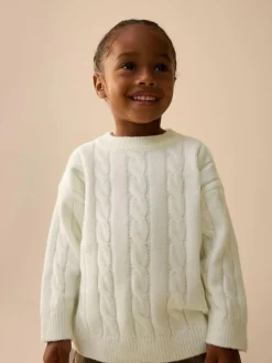 Next Ecru White Cable Knit Crew Neck Jumper (3mths-7yrs)