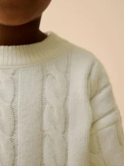 Next Ecru White Cable Knit Crew Neck Jumper (3mths-7yrs)