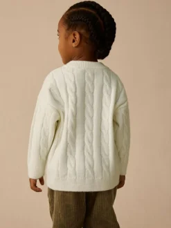 Next Ecru White Cable Knit Crew Neck Jumper (3mths-7yrs)